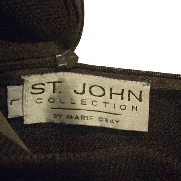 St John By Marie Gray Wool Leather Santana Knit Sweater L Metallic Gold Link - Picture 5 of 7